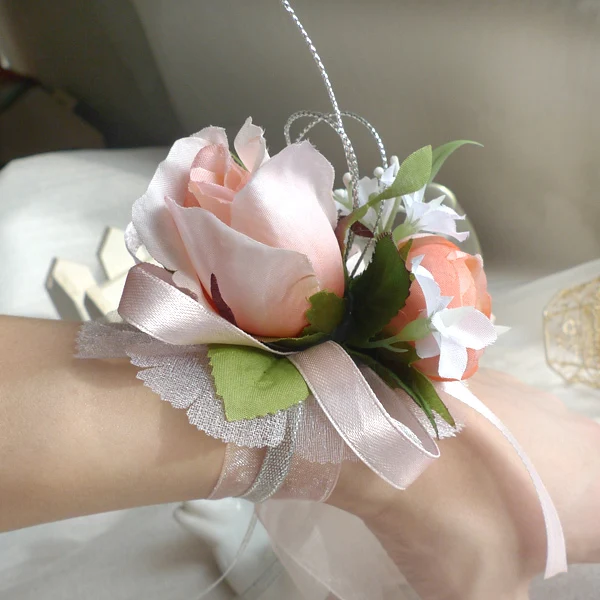 Wedding Or Prom Wrist Corsage 10colors Silk Rose And Ribbons Wedding Or Prom Wrist Corsage 10colors Silk Rose And Ribbons White Blue Champagne Red Purple Pink 6pcs Lot In Artificial Dried Flowers From