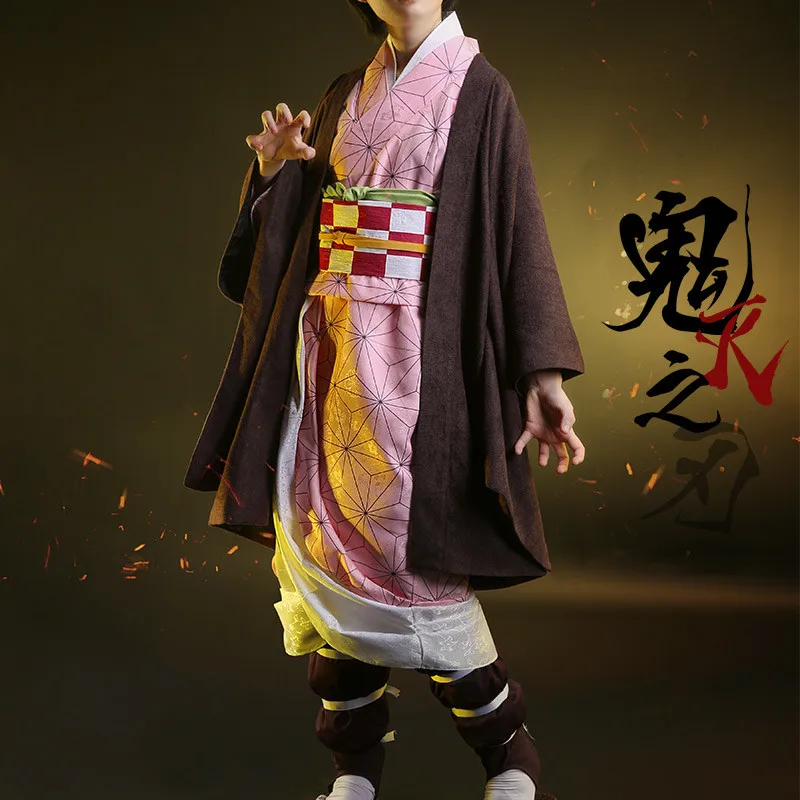 Kamado Nezuko Аниме! Demon Slayer: Kimetsu no Yaiba Kamado Tanjirou Agatsuma Zenitsu Tomioka Giyuu Kamado Nezuko кимоно униформа косплей костюм - Цвет: Kamado Nezuko