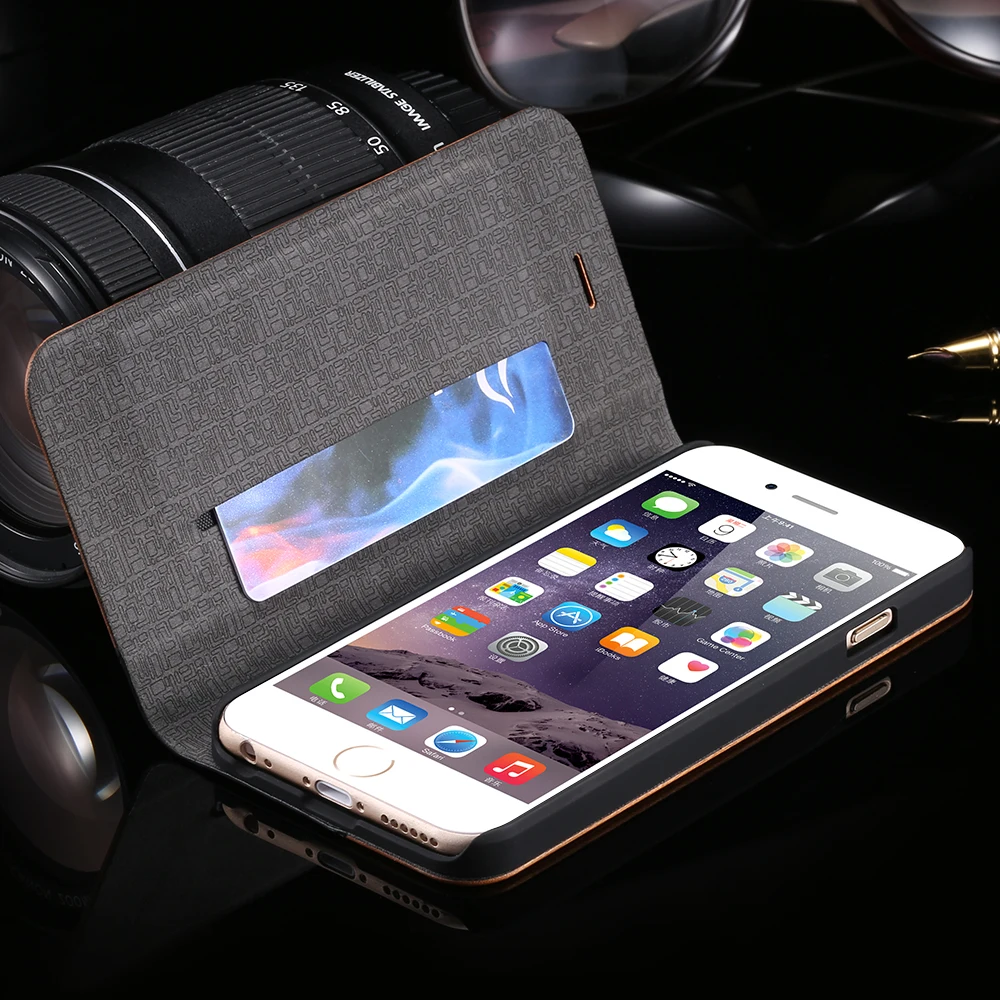  KISSCASE Wood Case For iPhone 11 XR XS Max Redmi Note 8 Case Wallet Stand Genuine Leather Flip Case