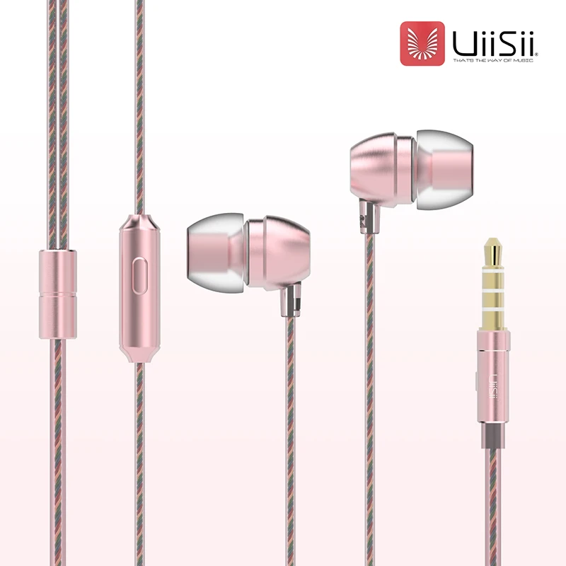 Оригинальные UiiSii HM7 металлические наушники-вкладыши супер бас DJ стерео музыка гарнитура с микрофоном 3,5 мм для iPhone/xiaomi Phone PC - Цвет: Pink