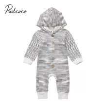 2018 Brand New Toddler Newborn Baby Boy Girl Warm Infant Romper Striped Jumpsuit Hooded Clothes Long Sleeve Outfit