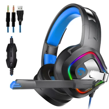 

A66 Headphone Stereo Gaming Headset bass hifi 7 color LED light flashes for PC Video game Over Ear with microphone