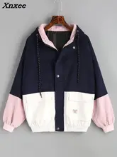 Xnxee Winter Warm Color Block Hooded Corduroy Jacket Drawstring Hit Color Patched Pocket Thick Basic Women Coat Harajuku New Xnxee Winter Warm Color Block Hooded Corduroy Jacket Drawstring Hit Color Patched Pocket Thick Basic Women Coat Harajuku New