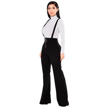 

2019 Spring And Summer New Sleeveless V -cut Soild High Tail Zippe Overall Toy Suit Pants Sleeveless Pants Wide Legs