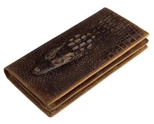 Genuine Leather Men Wallets Crocodile Cow Leather Wallet Coffee Fashion Men Purse Crazy Horse Leather Long designer #MD-J8030
