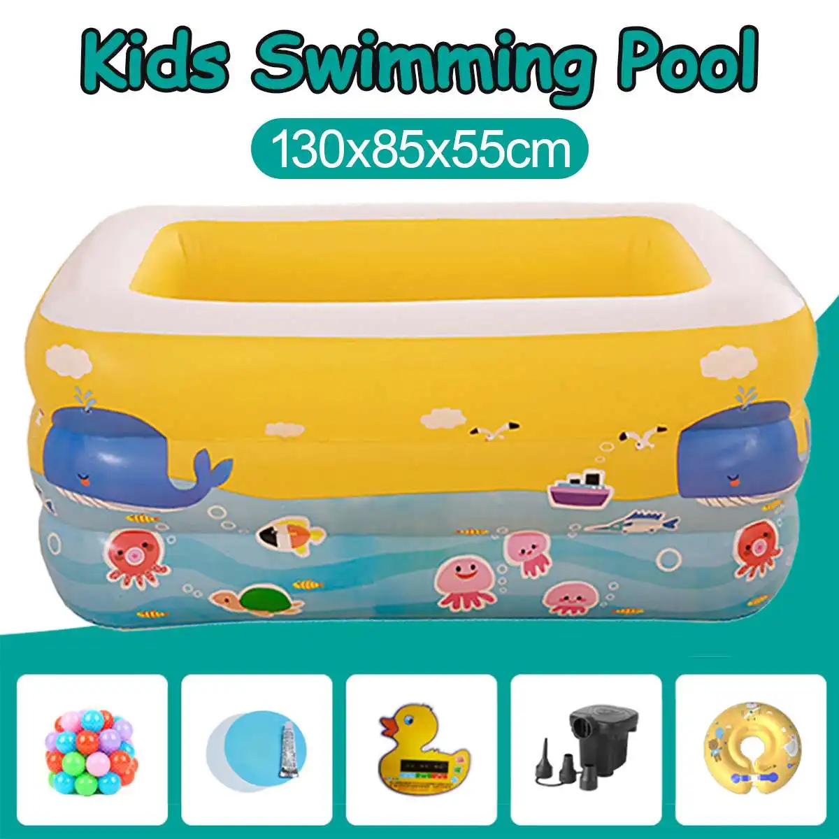 

Kid Baby's Bathtub Baby Swimming Pool Cartoon Underwater World Pattern Printed Inflatable Aerated Square Newborn's Swimming Pool