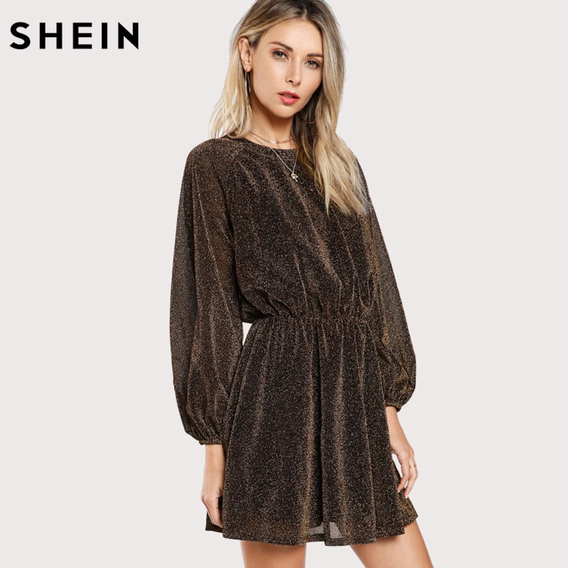 SHEIN Нарядное Платье С Блестками, Платье С Оригинальным Рукавом, Приталенное Повседневное Платье