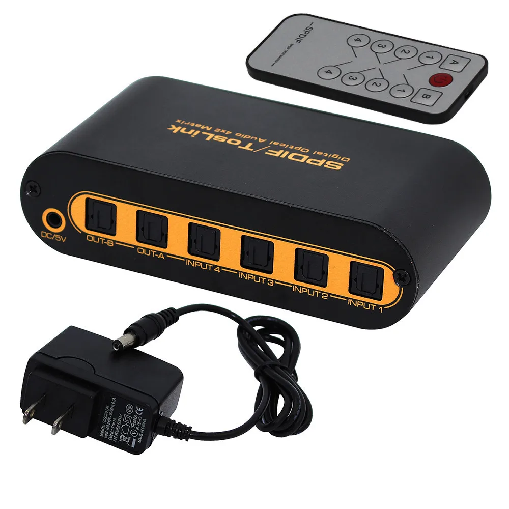 SPDIF 4x2 MATRIX Spdif Matrix 4*2 4 Ways Of Optical Fiber Signal Input Split Or Switch To 2sets Of SPDIF Signal Receiving Device