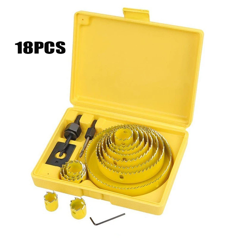 Hole Saw Drill Bit Kit Wood Sheet Metal Cutter Mandrels Saws 3/4 inch - 5 inch 12- 18pcs Full Set By drill bit  for wood cut