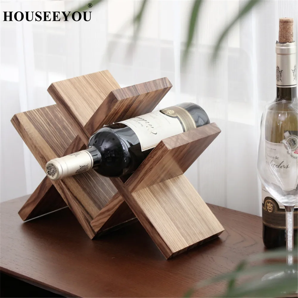 

Nordic Lattice Wood Wine Storage Holder Decorative Wooden Bottle Rest Wine Rack Bar Accessories Ornament Handicraft Furnishing