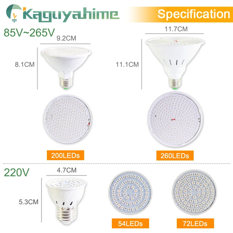 Kaguyahime 3~15W LED Grow Light E27 110V 220V LED Growth Bulb Lamp Full Spectrum 3W 4W 9W Indoor Plant Lighting UV Hydroponics