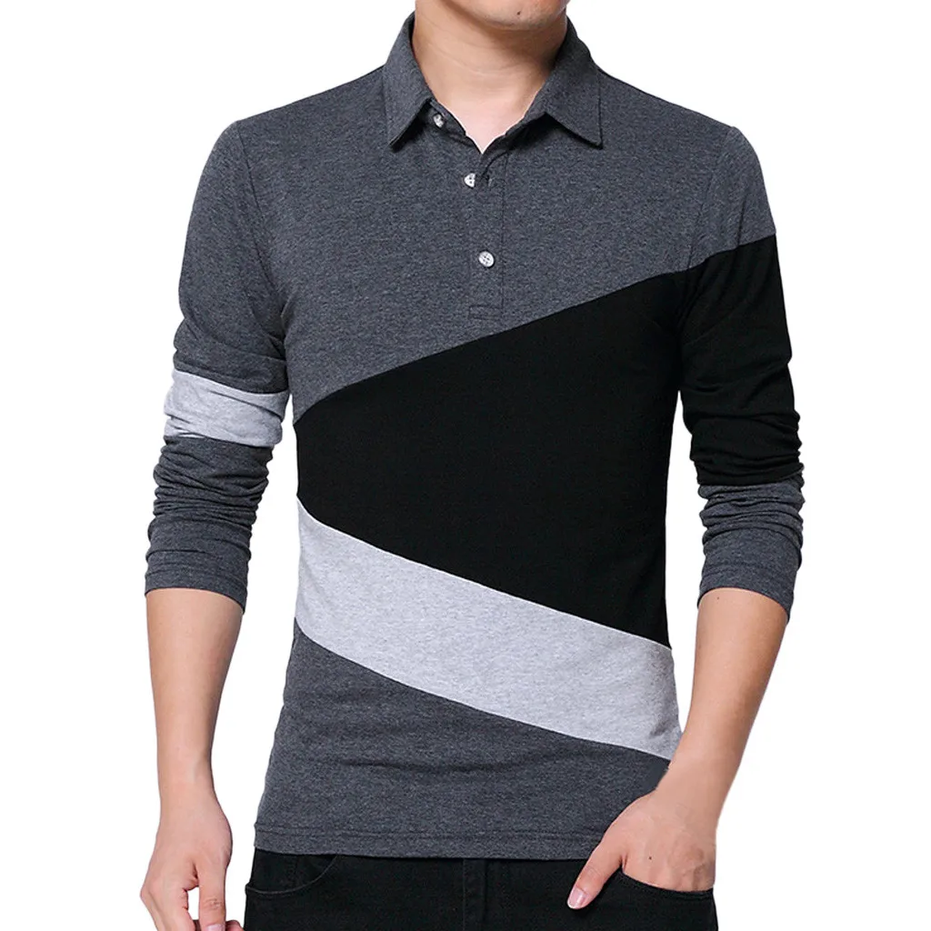 

5XL Brands Men's Polo shirt Long Sleeve Patchwork Black Lapel Slim Fit Tommis Male 2018 Summer Tee Shirts Polo Tops Clothing