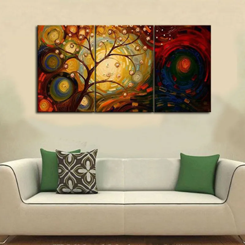 

3 Panel Painting Handpainted Abstract Knife Oil Paintings on Canvas Home Decor Wall Art Pictures Colorful Tree Graffiti Painting