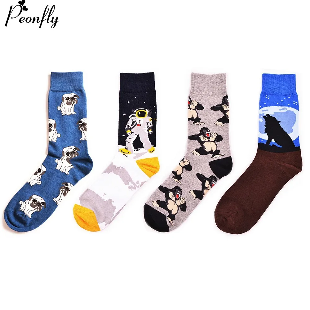 

PEONFLY Happy Funny Men's Socks High Quality Combed Cotton Long Colored Dress Socks Novelty Tube Skateboard Wedding Socks
