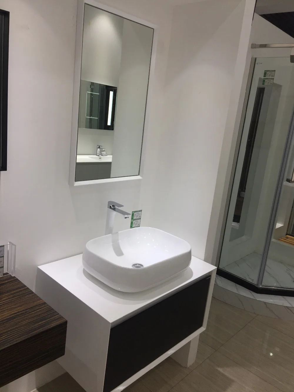 800mm Countertop Ceramic Washbasin Solid Wood Bathroom Vanity Cloakroom Black Drawer Wall Mounted Cabinet Mirror 20111