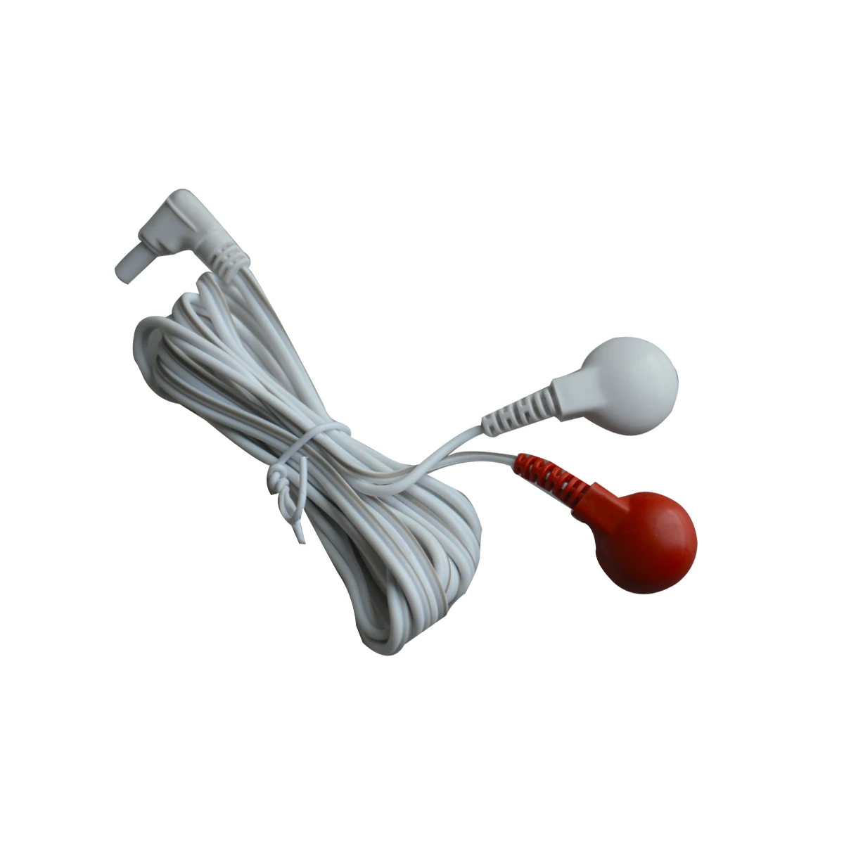 1Pc 2 Buttens In 1 Head Electrode Lead Wires Connecting Cables Plug 2.5mm For TENS Therapy Massager Machine White & Red