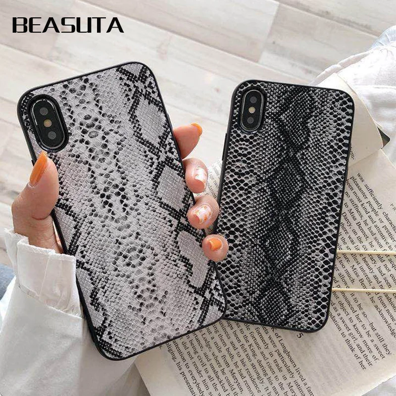 

Vintage snake skin phone cover for iphone XS Max Matte case for iphone X XR XS 6 6s 7 8 plus black and white coque Cover Fundas
