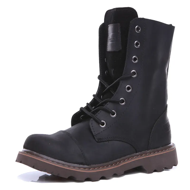 Genuine Leather Men's Round Toe Lace Up Mid-Calf Work Safety Ridding Boots Man Winter Outdoor Motorcycle Shoes safety shoes men shoes