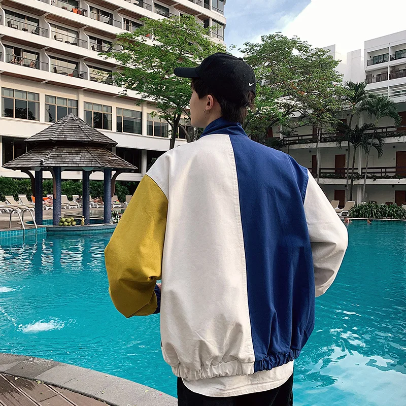 patchwork Oversized Jacket Men Summer Streetwear College Varsity Hip Hop Jacket Man Anorak Windbreaker Short Mens Coat 5J59