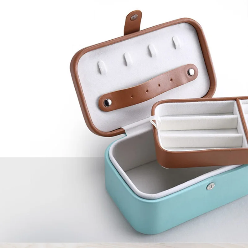 Double Layer Jewelry Box PU Leather Makeup Organizer Travel Portable Earrings Necklace Rings Storage Packaging Case Accessorie