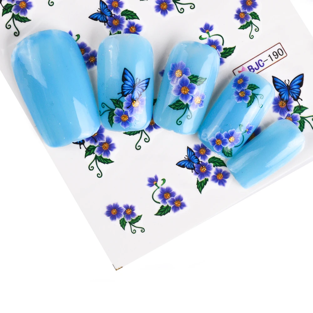 55 шт смешанные наклейки для ногтей Цветочный узор переводные наклейки на ногти с блестящими блестками маникюр декор для ногтей LABJC55