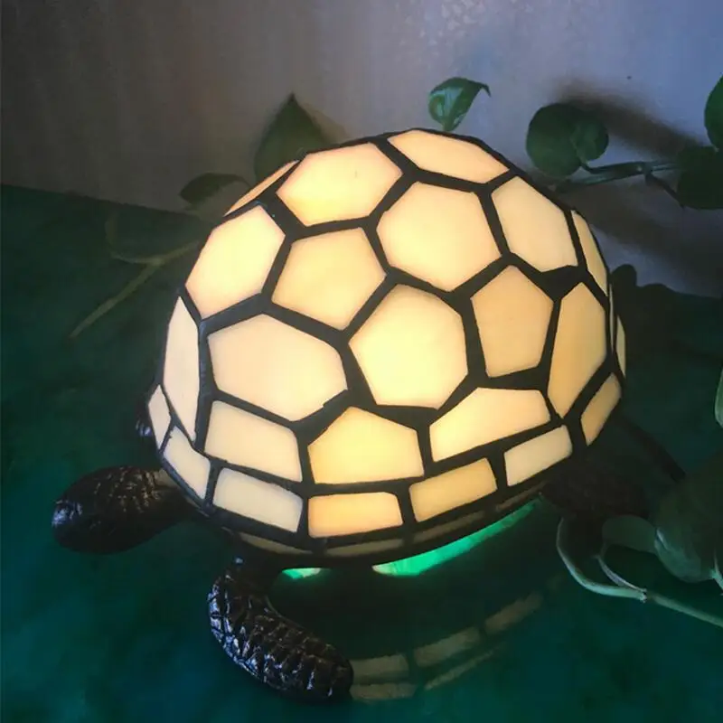 

Retro Tortoise Table Lamp Tiffany Lamp Bedroom Night Light Bedside Desk Lamp Metal Glass Turtle Light, 2 Designs Available
