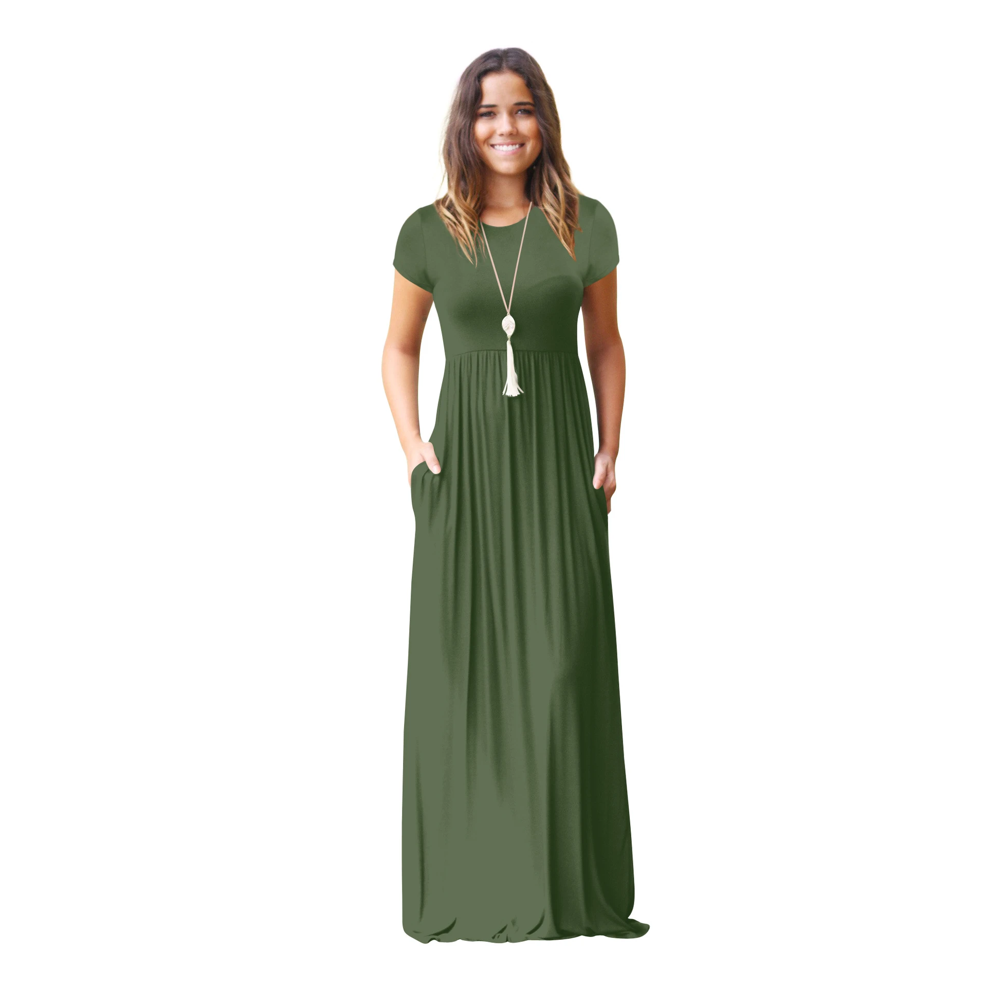 women's short sleeve loose plain maxi dresses casual long dresses with pockets