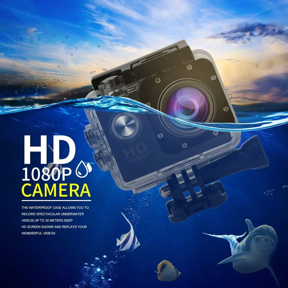 Спортивная камера Full HD 1080P 30m Водонепроницаемая 2,0 дюймовый ЖК-экран Мини спортивная видеокамера DV с камерой аксессуары
