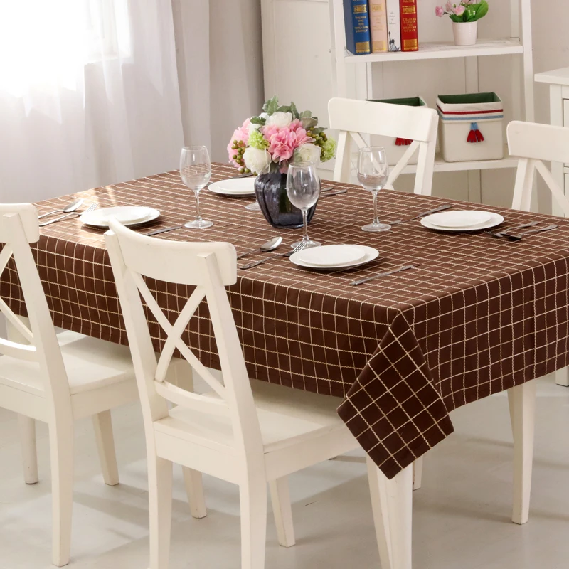 Deep Grey Tablecloth Cheap and Durable Linen Fabric Yellow Plaid Table