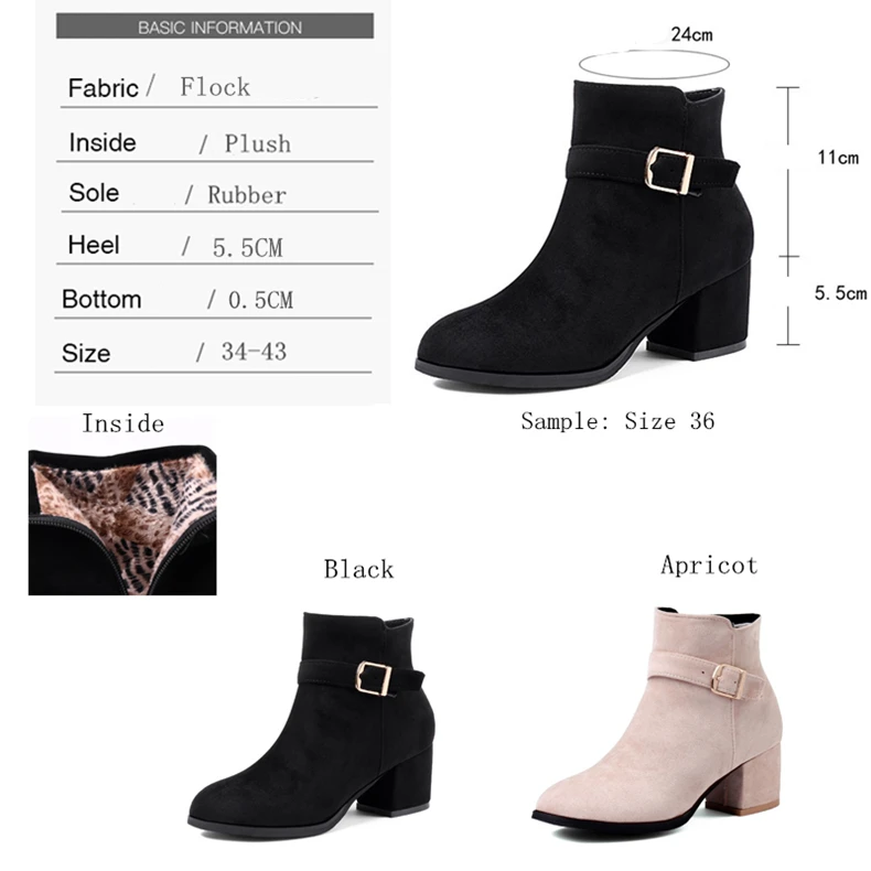 RQFF Brand Winter Boots Women With Box Big size34-43 Flock Warm Shoes Woman High Heel Ankle Boot Female Zip Footwear Ladies Shoe (2)