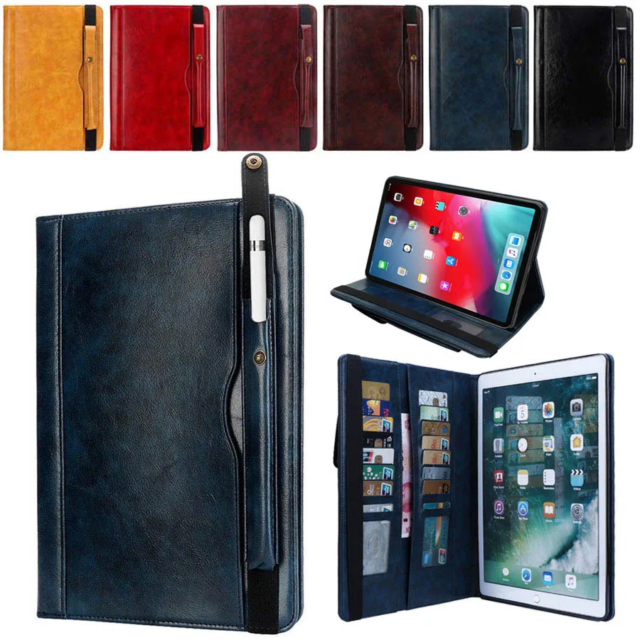 

For iPad Pro 12.9 2018 Case with Pencil Holder Smart Cover Business Leather Wallet Case for iPad Pro 11 inch 2018 Tablet Cover