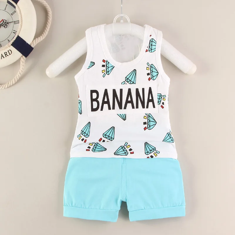 

Free Shipping 2017 New Summer Baby Suit Set Cotton Sleeveless Letter Printing Male and Female Suit 3 6 9 12 18 24 Months A032