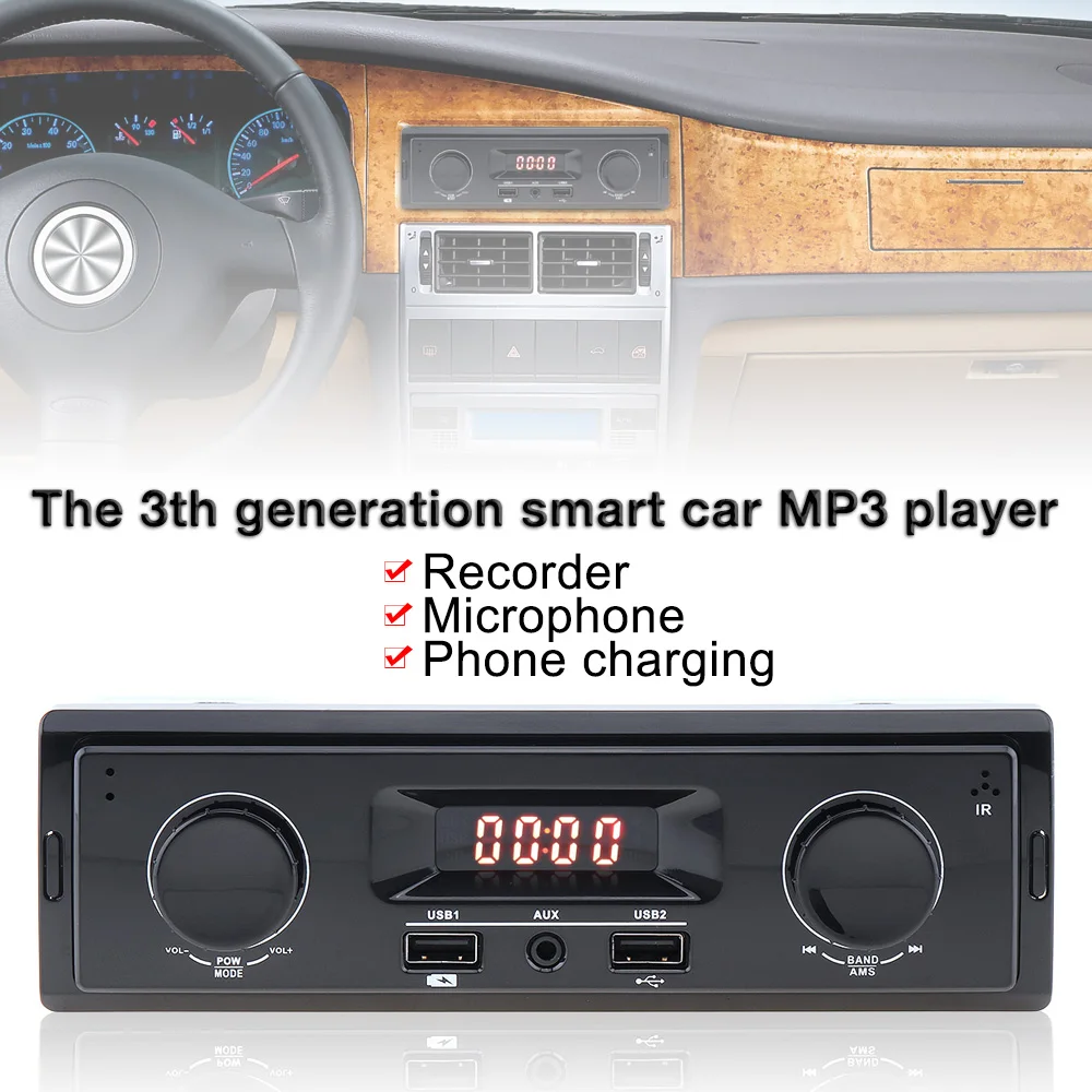 

12V LED Display Car Radio MP3 Player Vehicle Stereo Audio In-Dash Aux Input Receiver Support TF / FM / USB / SD with Remote