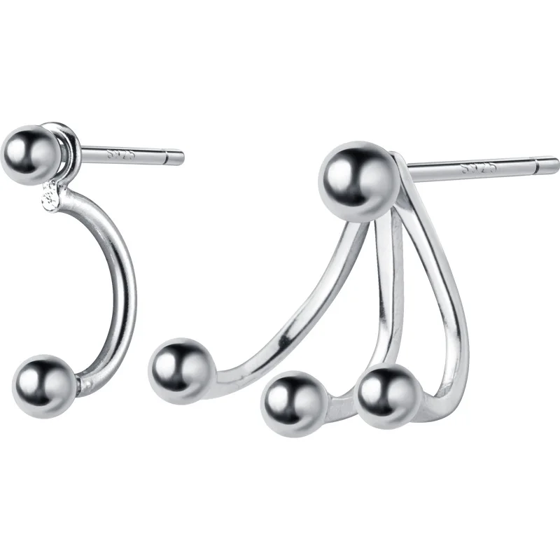 

Asymmetric Beads Hook 925 Sterling Silver Studs Earrings
