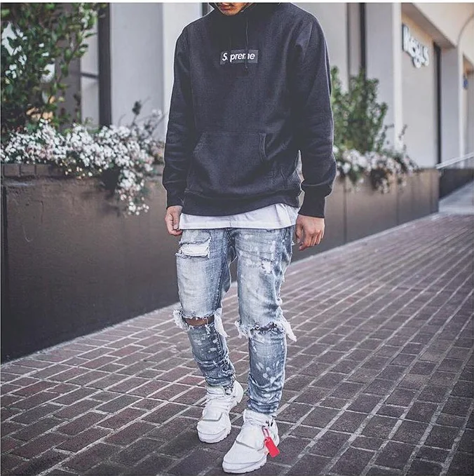 

Men Jeans Pants Denim 2019 Pantalones Vaqueros De Hombre New European Designer Men Hole Paint Feet Mens Trousers Jeans