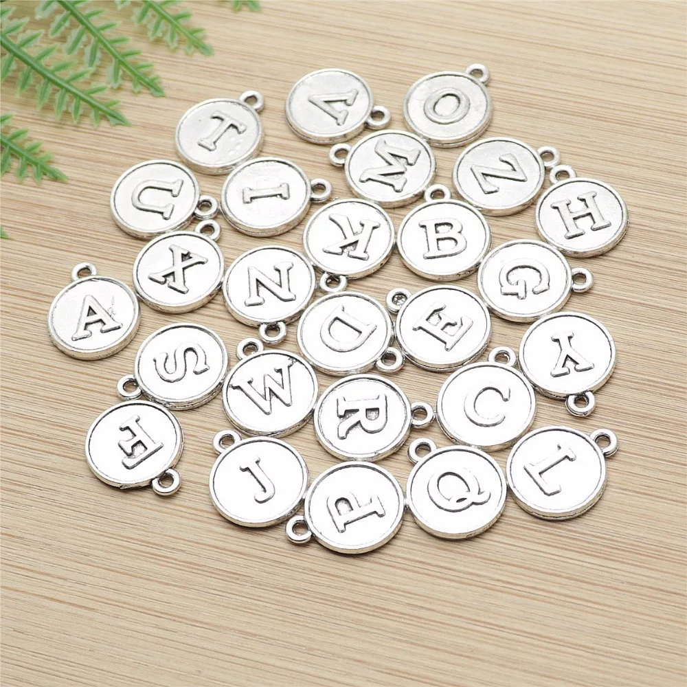 Mix alphabet 78pcs/lot Vintage silver charms fit bracelet necklace