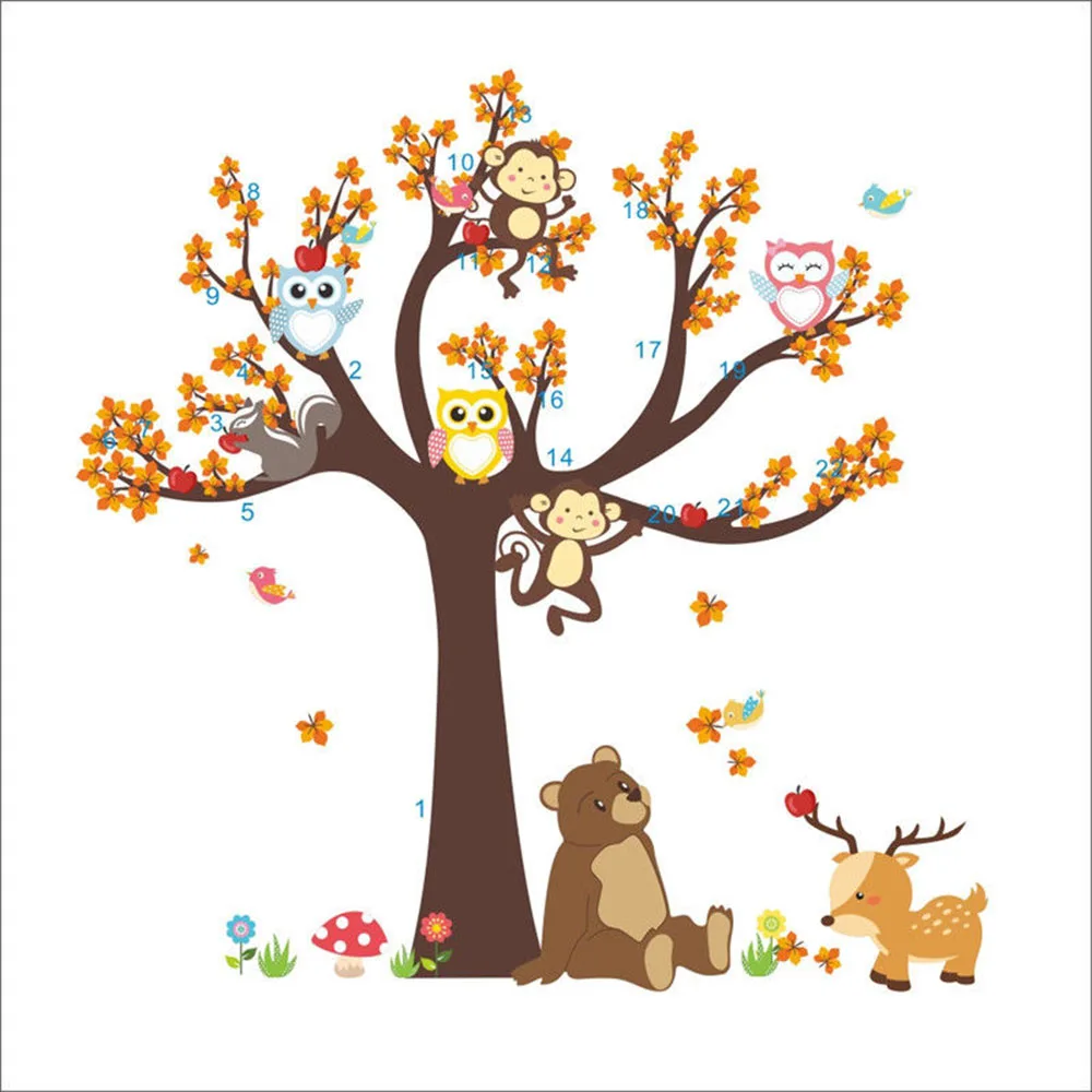 

LESUPERAY Owl Animal Wall Stickers Monkey Zoo Jungle Tree Nursery Room Wall Sticker Decals Mural Well Wallpapers