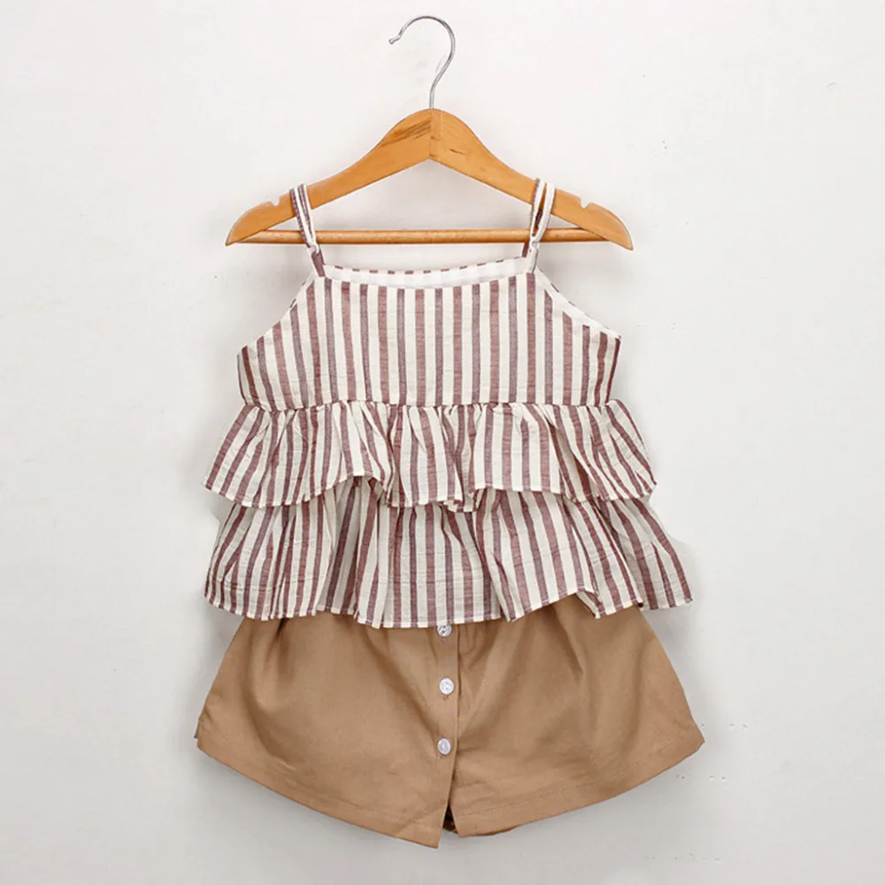 Juego de 2 Tirantes de Verano con dise/ño de Rayas Camiseta de Manga con Volantes y Tirantes para beb/é y ni/ña