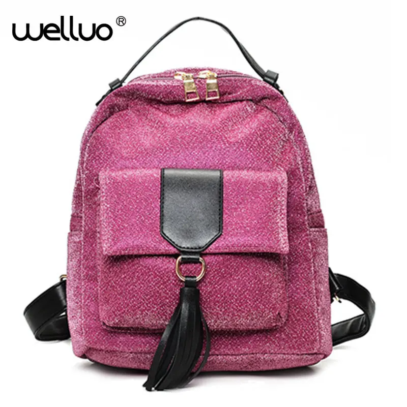 2017 Women s Sequins Pu Leather Backpack tassale desgin backpacks mini women back Bag fashion small