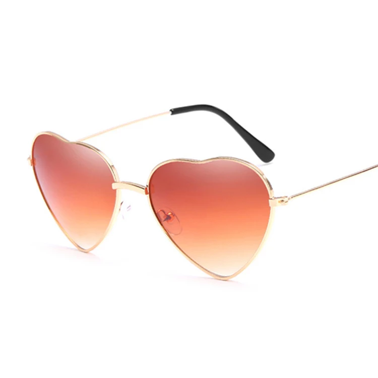 Модные женские солнцезащитные очки в форме сердца маленького размера, брендовые дизайнерские женские металлические светоотражающие солнцезащитные очки красного цвета, женские солнцезащитные очки UV400 - Цвет линз: Double brown