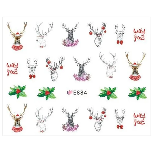 1 шт. 3D наклейки для ногтей рождественские украшения, олени Санта Клаус ползунки клей наклейки для ногтей УФ-гель для ногтей обертывания советы TRE875-885-1 - Цвет: E884
