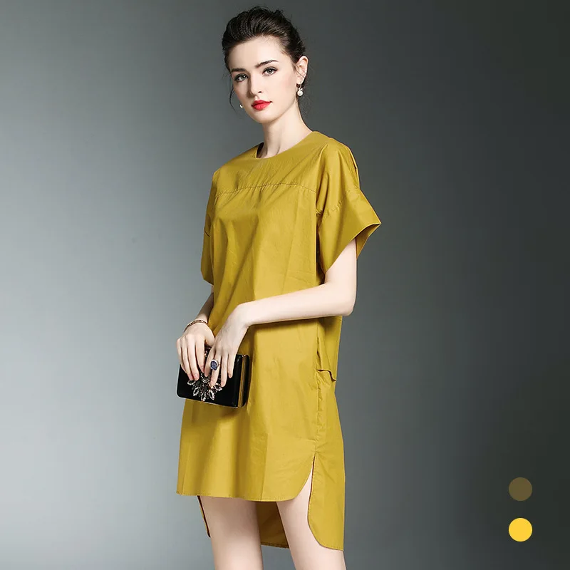 

Summer and autumn o-neck loose solid color large size dress longer in the rear Euramerican fashion women's dress17173