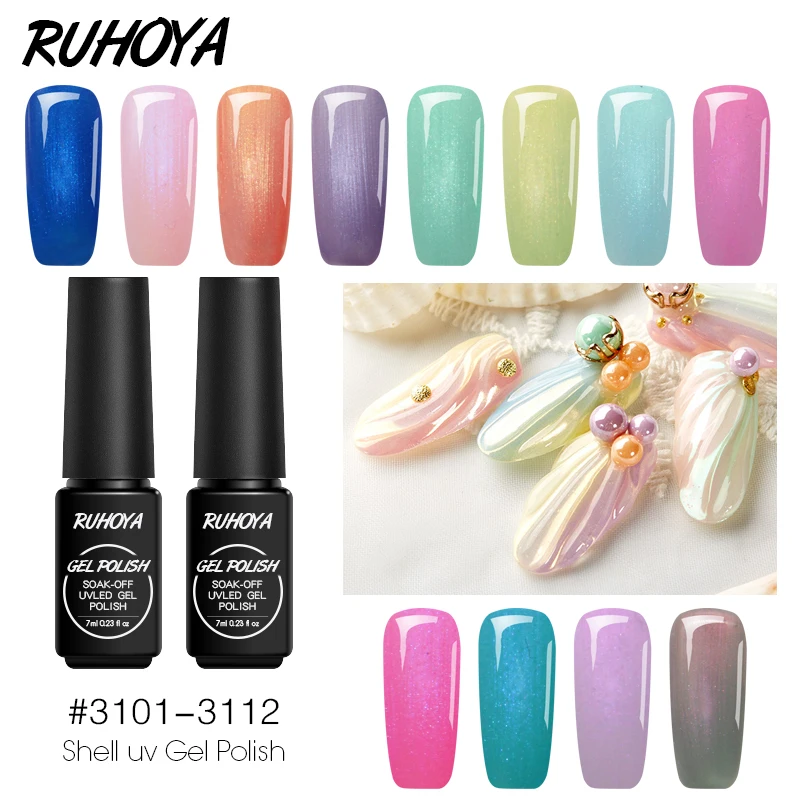 

Ruhoya Gorgeous Gel Polish Shell Gel Varnish Semi Permanent New Arrival Soak Off UV Gel Lacquer High Quality Nail Gel Polish