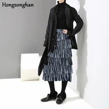 Hongsonghan/Новинка года; осенне-зимняя многослойная Женская бархатная юбка с высокой талией; плиссированные юбки; Длинная многослойная юбка;