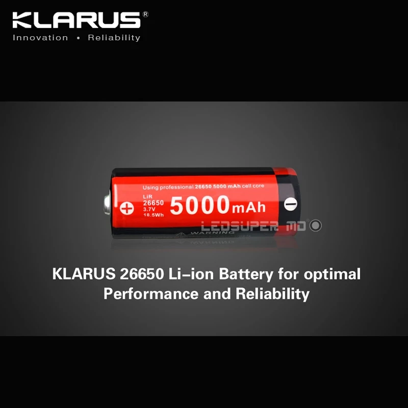 

Portable Lighting Accessory KLARUS Rechargeable Li-ion 3.7V 5000mAh 26650 Battery for Optimal Performance and Reliability