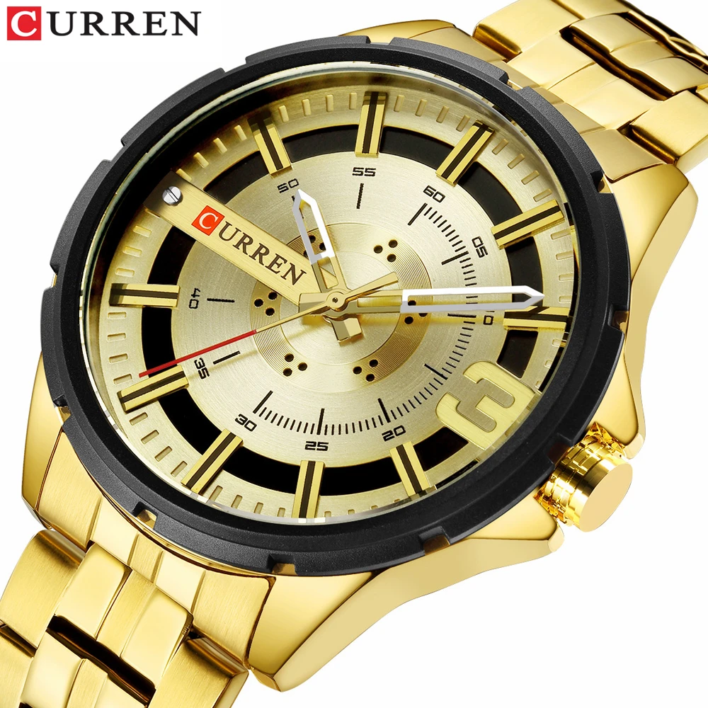 Relógios de Ouro para os Homens de Luxo da Marca Relógio de Aço Relógio de Quartzo da Forma dos Homens de Negócios Wristwaches à Prova Curren Inoxidável Água d’
