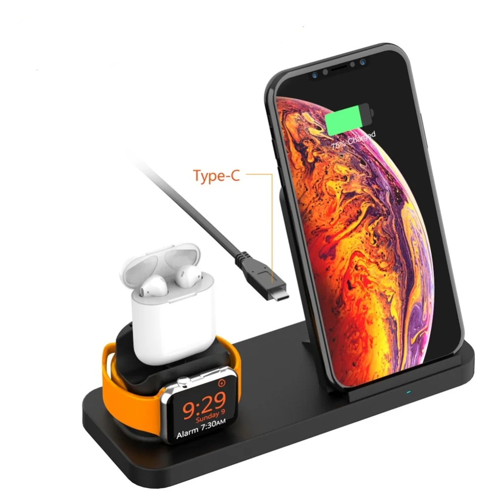 3 в 1 быстрое QI Беспроводное зарядное устройство для iPhone XS MAX XR X 8 Plus Apple Watch 4 3 2 Airpods 10 Вт Быстрая зарядка для samsung S8 S9