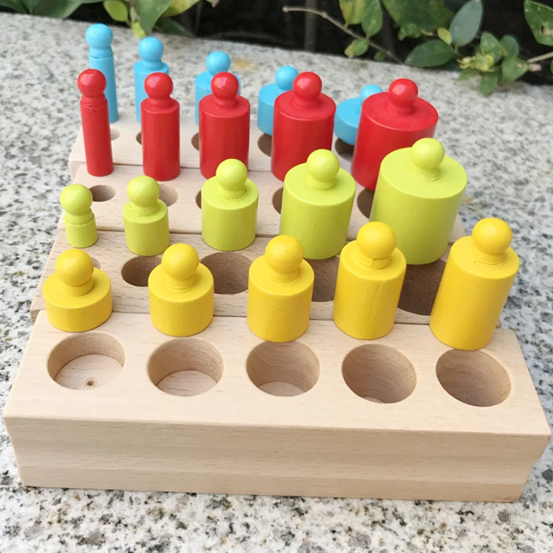 

Montessori Educational Wooden Toys Cylinder Socket Blocks Toy Baby Development Practice and Senses 4pc/1 set Monterssori Family