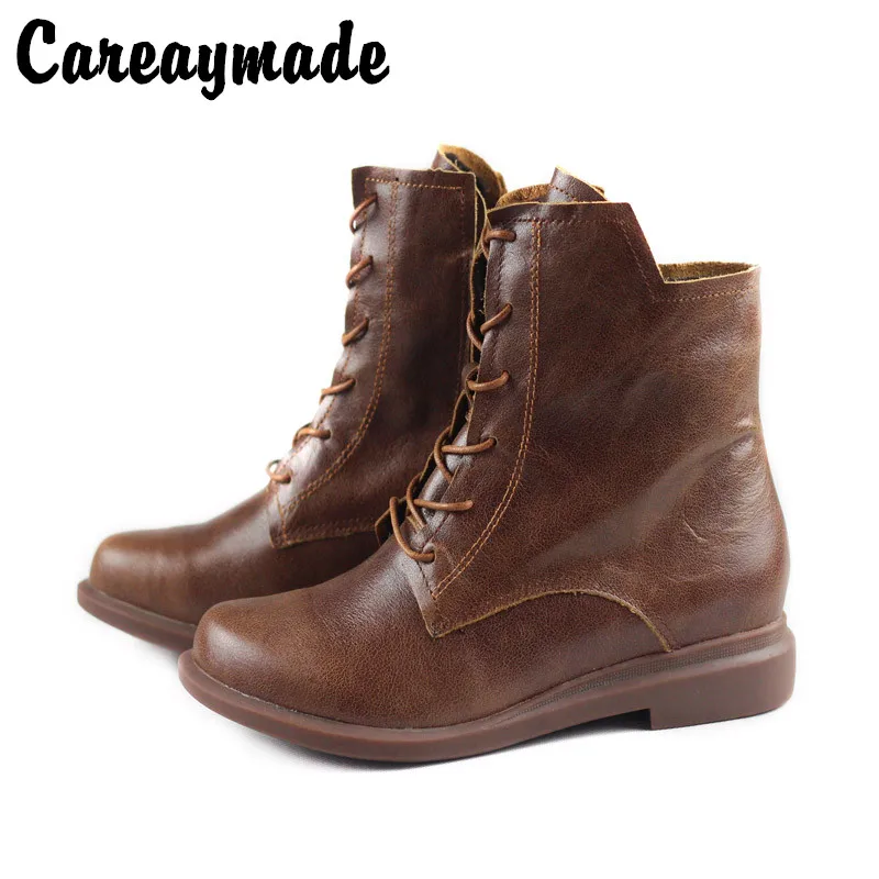 

Careaymade-Genuine leather velveted boots thick heels top layer of cowhide British Retro literary boots women's Martin boots