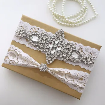 

Wedding Bridal Garter Set Crystal Rhinestone on a WHITE Lace crystal Toss Garter Set